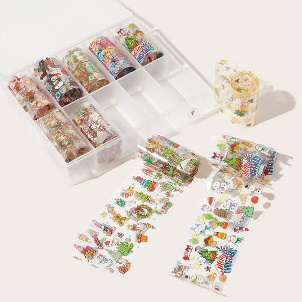 

10rolls Christmas Print Nail Art Sticker, Multicolor