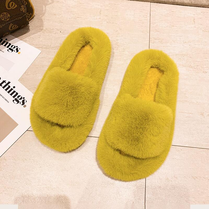 

Solid Open Toe Fluffy Slippers, Yellow