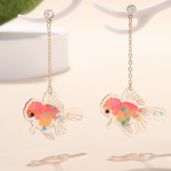 

Fish Charm Chain Drop Earrings, Multicolor