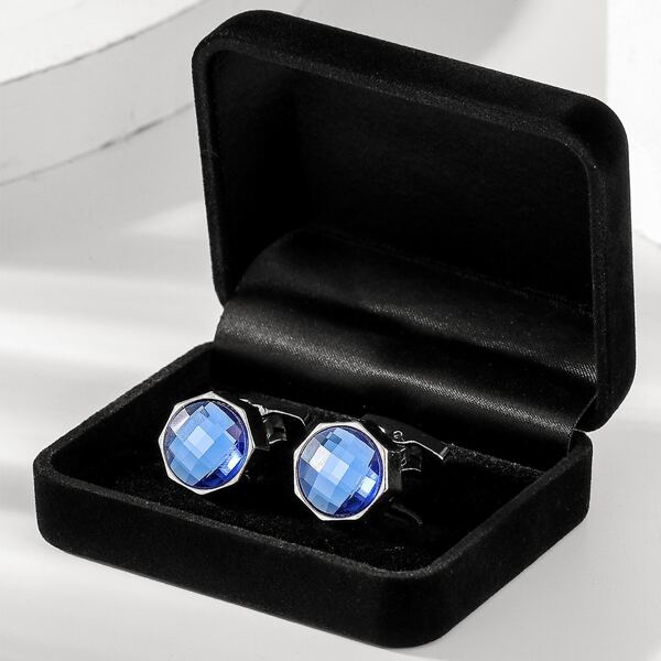 

Men Gemstone Decor Cufflink and Tie Clip, Blue