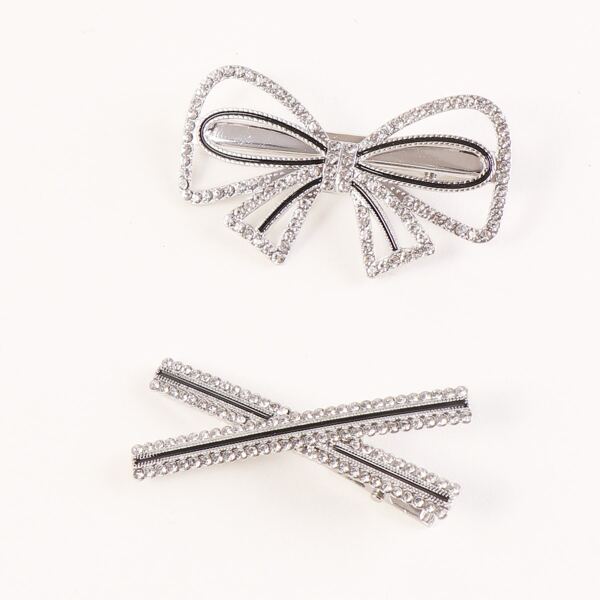 

2pcs Rhinestone Bow Hair Clip, Silver
