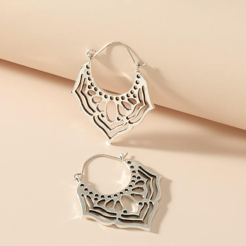 

Hollow Hoop Earrings, Antique silver