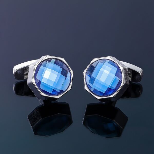 

Men Gemstone Decor Cufflink and Tie Clip, Blue