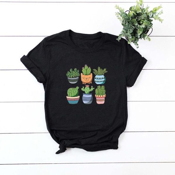 

Plus Cactus Print Tee, Black