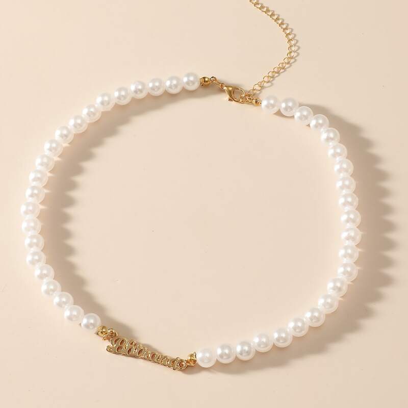 

Letter Faux Pearl Necklace, Gold