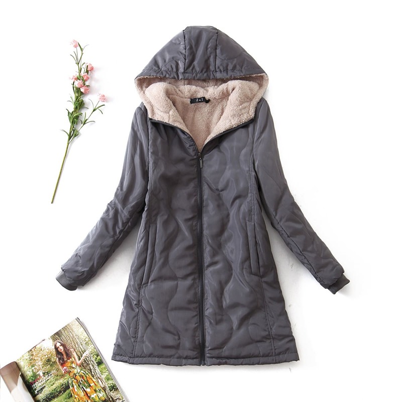 

Zip Up Sherpa Lined Hooded Coat, Dark grey