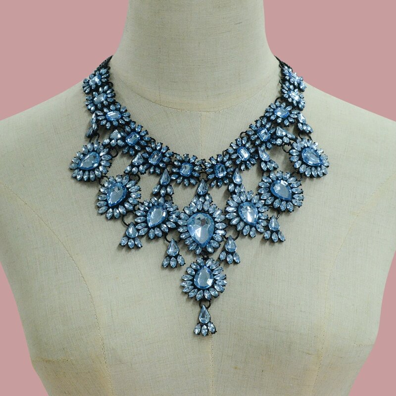 

Rhinestone Tassel Necklace, Blue