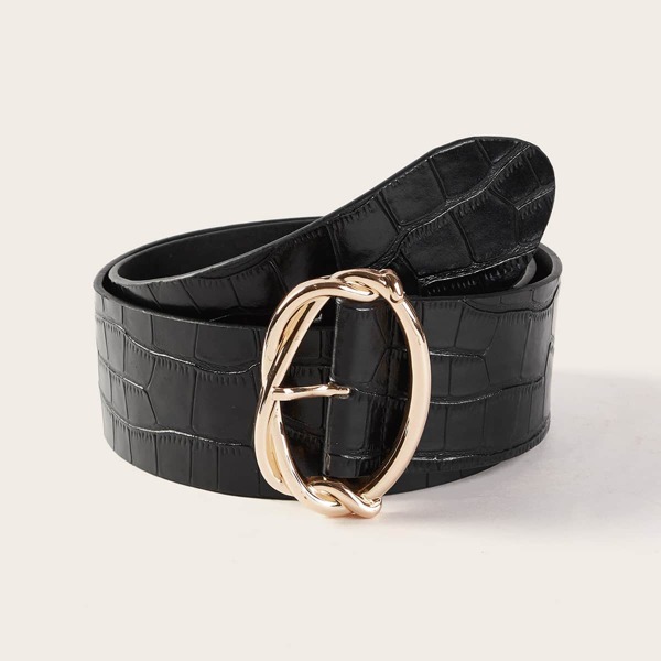 

Croc Embossed Metal Buckle Belt, Black