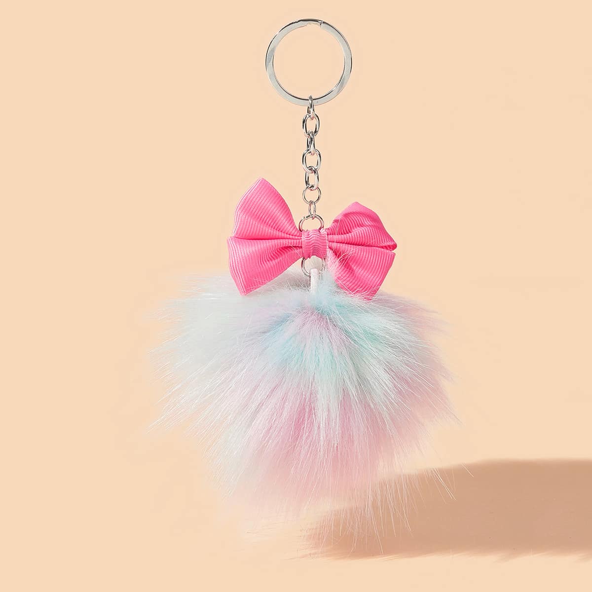 

Bow Decor Fluffy Pom Pom Charm Keychain, Multicolor