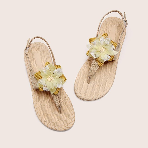 

Flower Decor Thong Sandals, Khaki