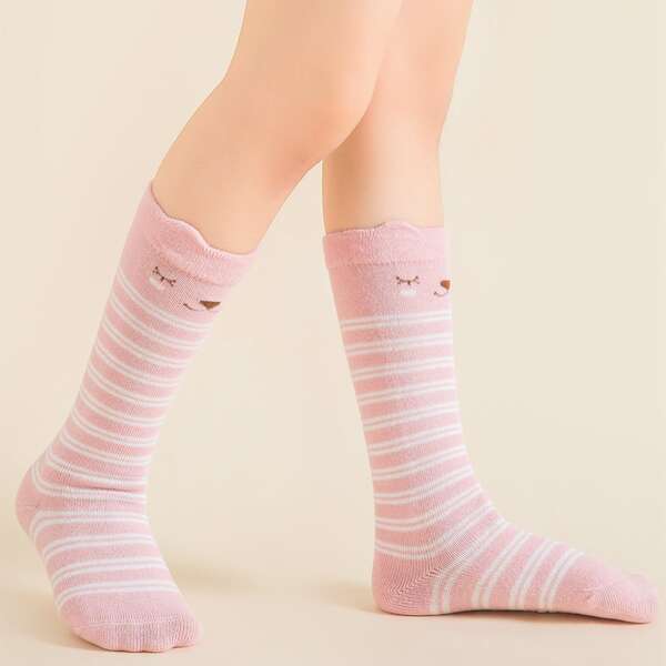 

Toddler Girls Cartoon Graphic Striped Socks, Pink