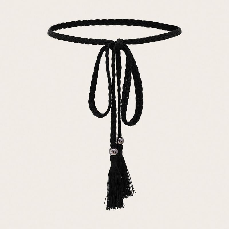 

Braided Tassel Rope Belt, Black