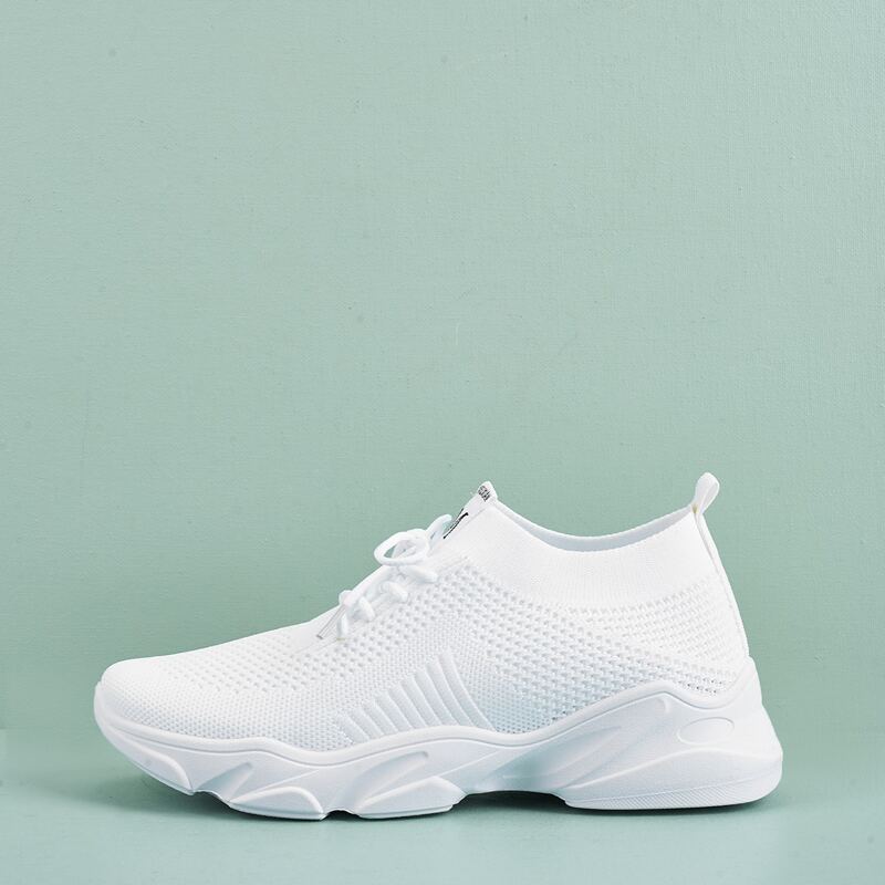 

Lace Up Decor Low Top Knit Sneakers, White