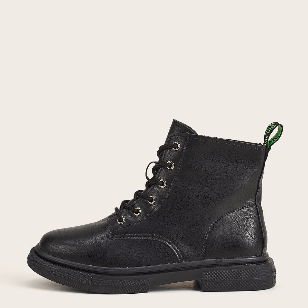 

Minimalist Round Toe Combat Boots, Black