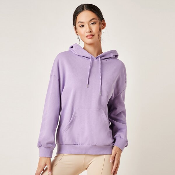 

Drop Shoulder Drawstring Hoodie, Lilac purple