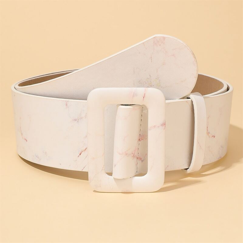 

Marble Pattern Square Buckle Belt, White