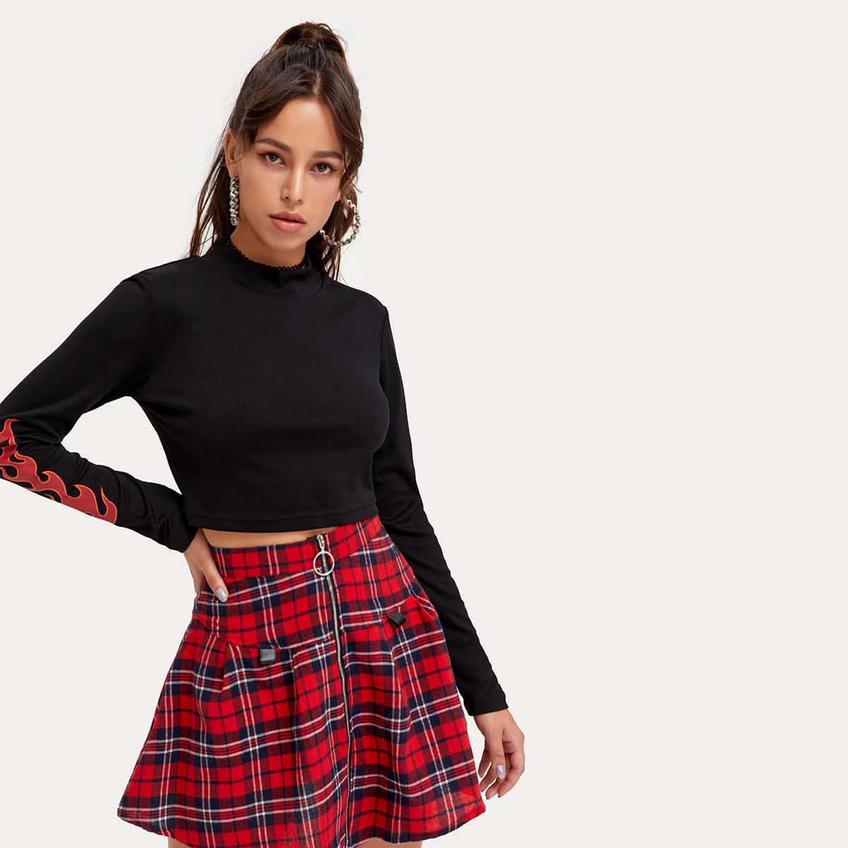 

Fire Graphic Crop Top, Black