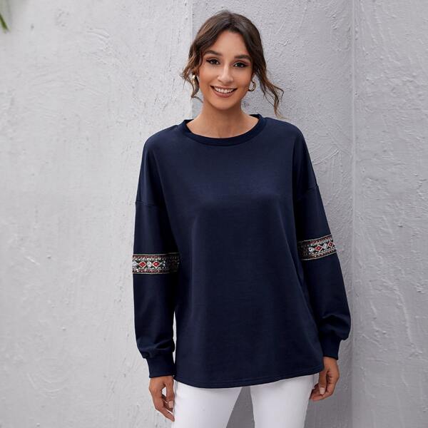 

Contrast Sequin Tape Sweatshirt, Navy blue