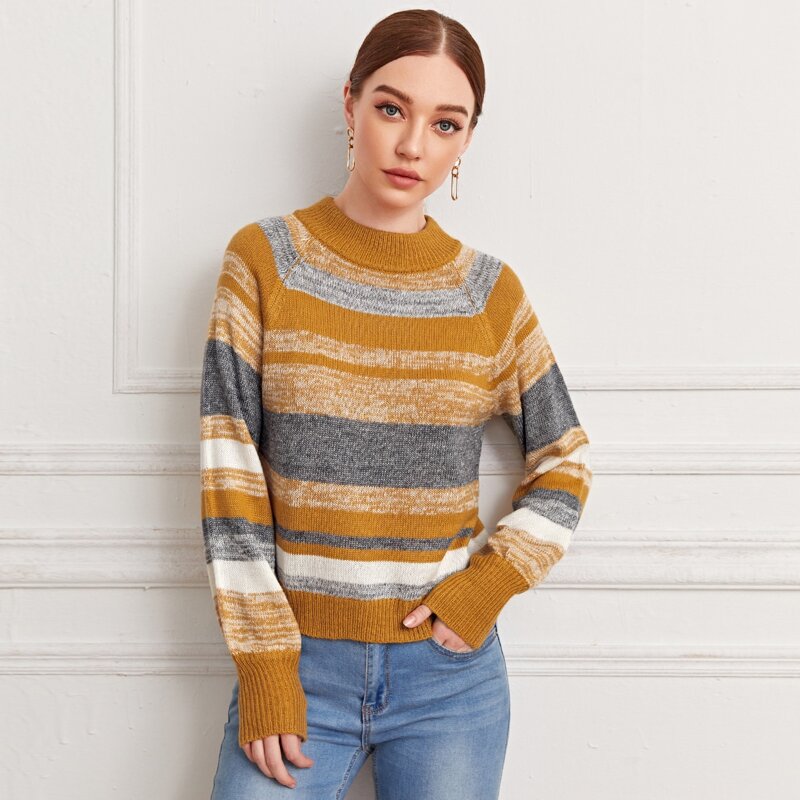 

Raglan Sleeve Striped Sweater, Multicolor