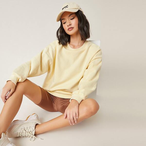 

Drop Shoulder Oversized Longline Pullover, Yellow pastel