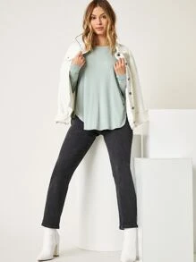 SHEIN BASICS 落肩超大號T恤 - 薄荷綠 - 查看 5