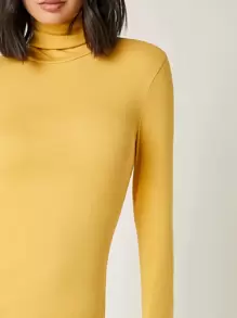 SHEIN BASICS Vestido ajustado algodón de cuello cisne unicolor - Amarillo - Ver 4