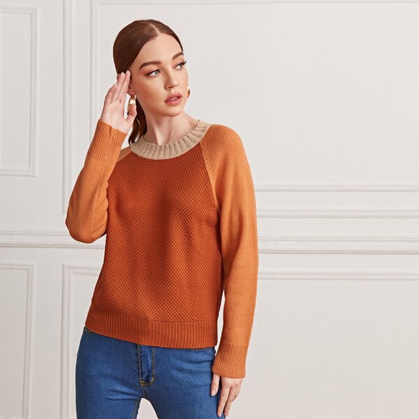 

Color Block Raglan Sleeve Sweater, Orange