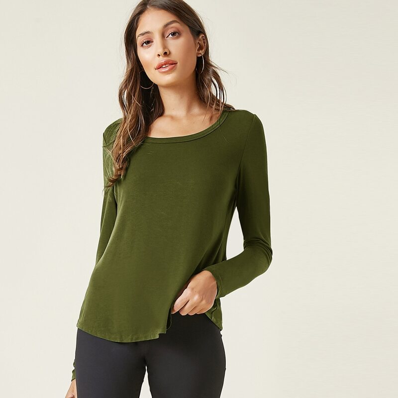 

Solid Round Neck Tee, Army green