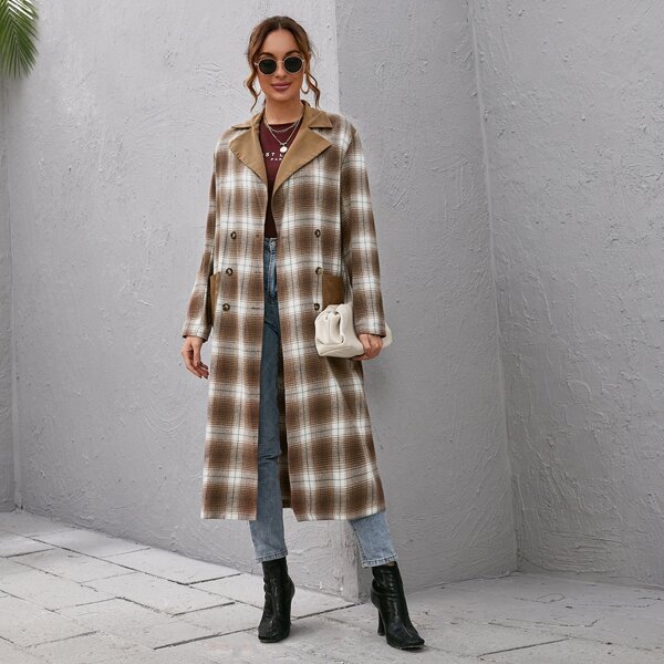 

Double Button Plaid Longline Coat, Multicolor
