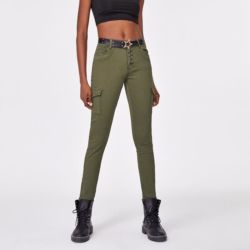 

Utility Pocket Skinny Jeans Without Belt, Army green