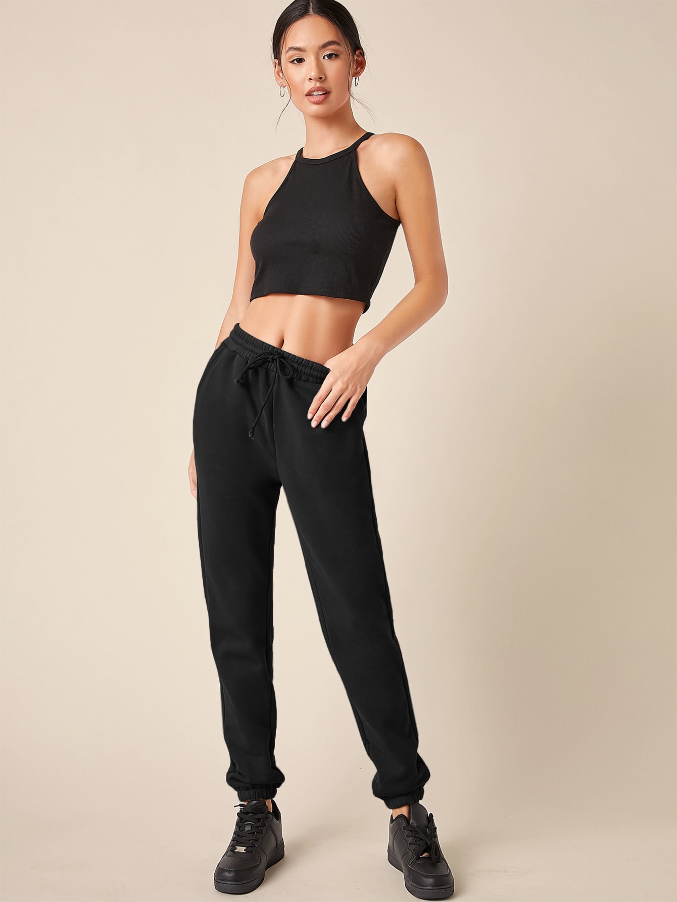 SHEIN BASICS Drawstring Waist Solid 