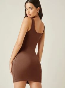 SHEIN BASICS Váy bodycon Bông Chất rắn Không tay - Cà phê nâu - Xem 2