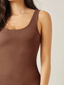 SHEIN BASICS Váy bodycon Bông Chất rắn Không tay - Cà phê nâu - Xem 3