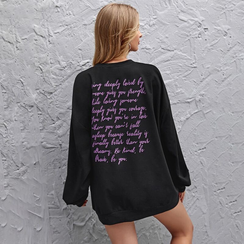 

Slogan Graphic Drop Shoulder Oversized Sweatshirt Dress, Black