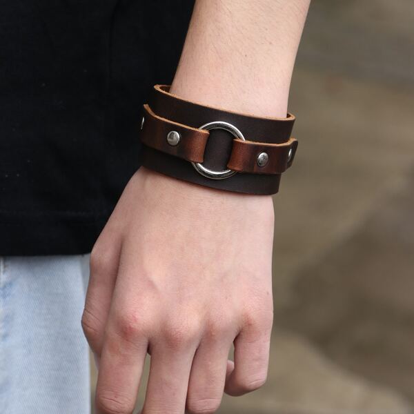 

Men Metal Decor Bracelet, Brown