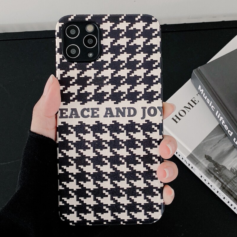 

Houndstooth & Letter Graphic iPhone Case, Black