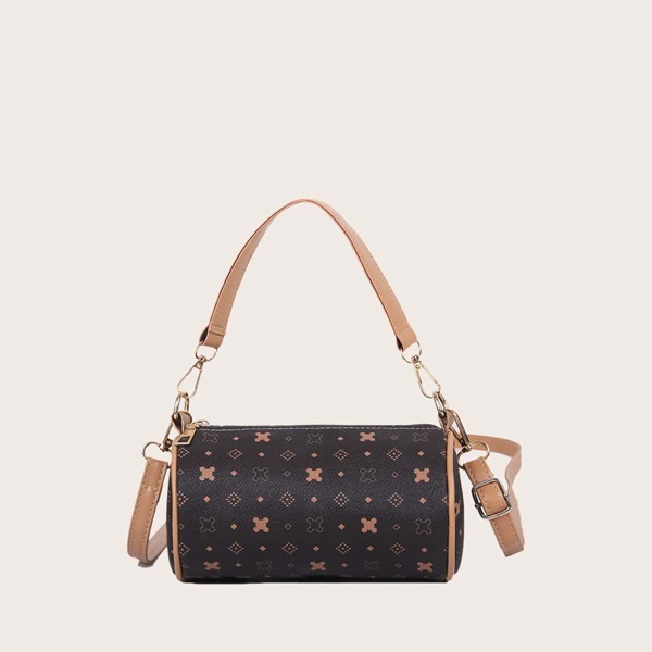 

Graphic Print Boston Bag, Coffee brown