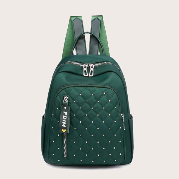 

Studded Decor Quilted Backpack, Green