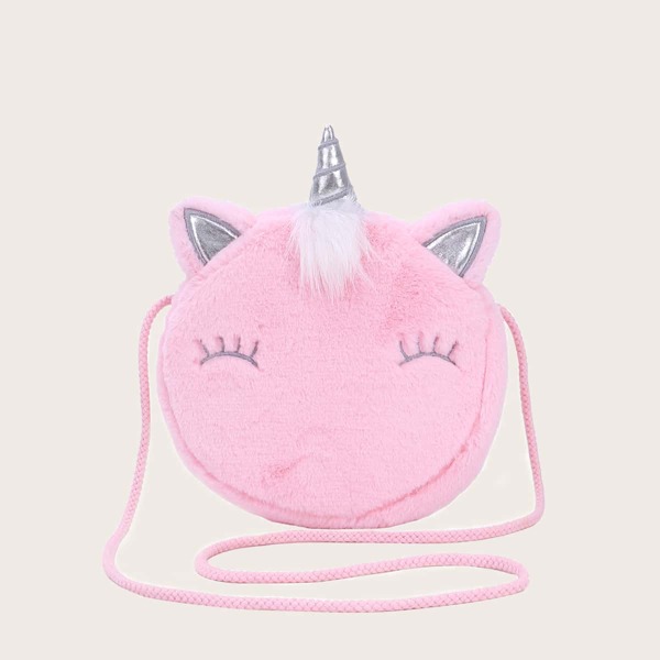 

Girls Unicorn Shaped Fluffy Crossbody Bag, Pink