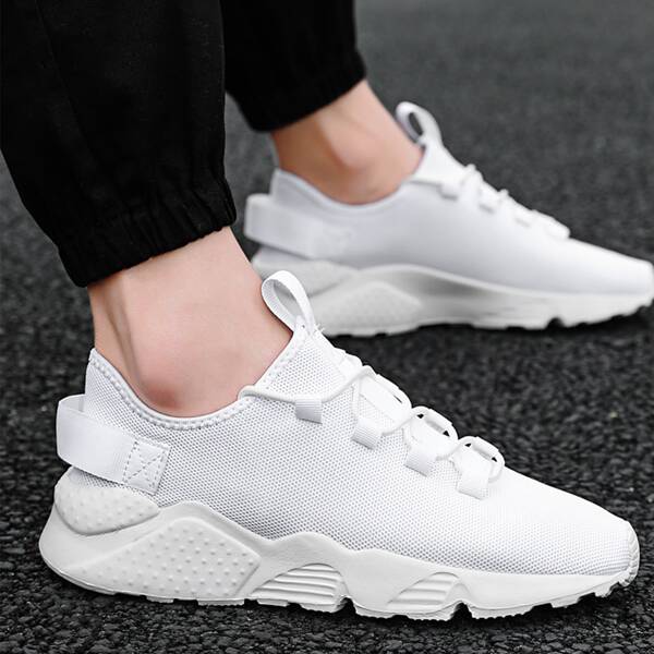 

Men Lace Up Decor Knit Sneakers, White