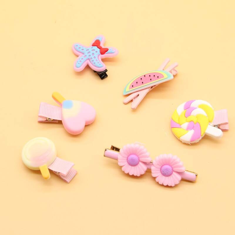 

6pcs Cartoon Hair Clip, Pink