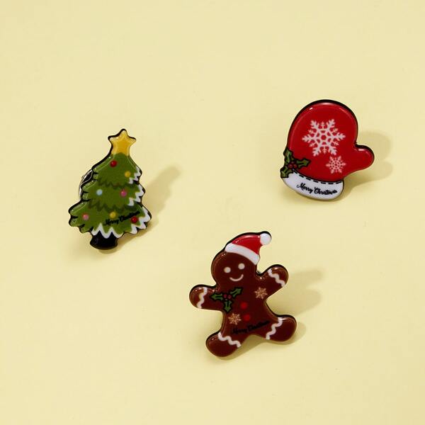 

3pcs Christmas Tree Design Brooch, Multicolor