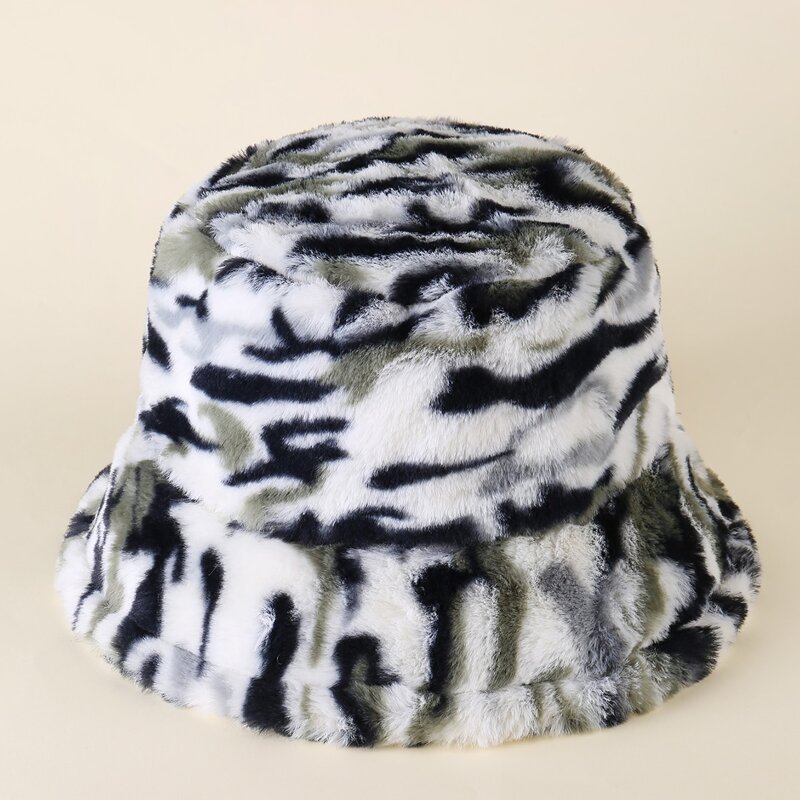 

Camo Print Fluffy Bucket Hat, Multicolor
