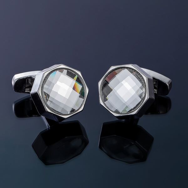 

Men Gemstone Decor Cufflink and Tie Clip, White