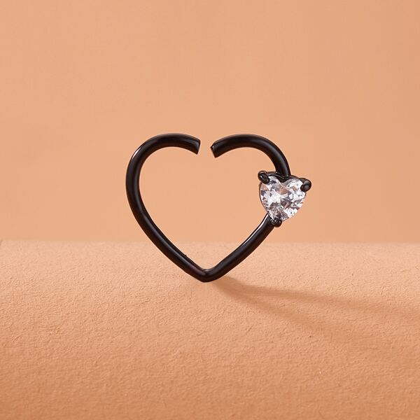 

Rhinestone Decor Heart Shaped Nose Ring, Black