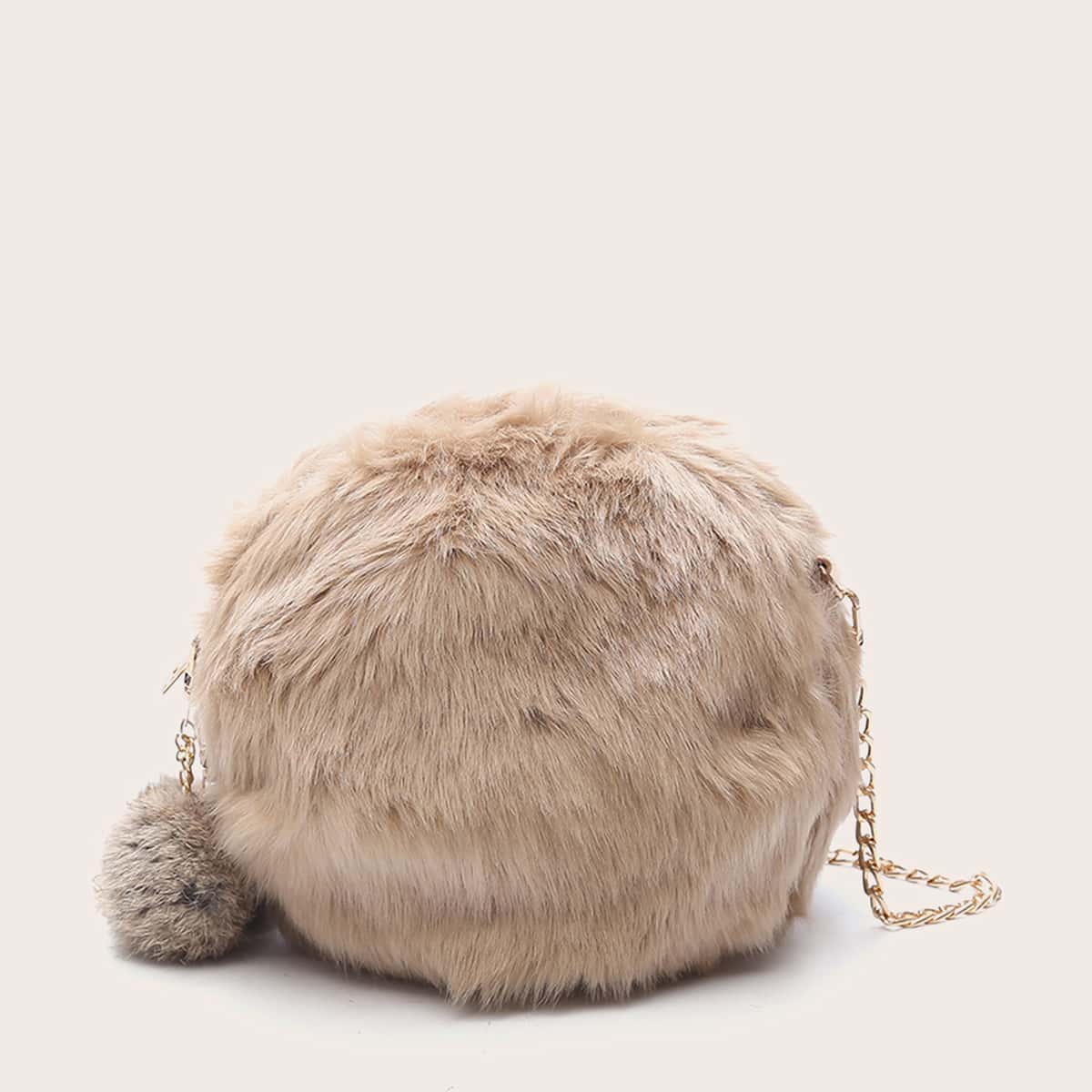 

Round Fluffy Chain Bag, Khaki