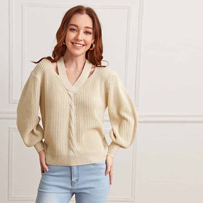 

Drop Shoulder Cut Out Detail Sweater, Khaki