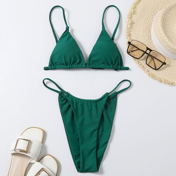 

Triangle Thong Bikini Swimsuit, Dark green
