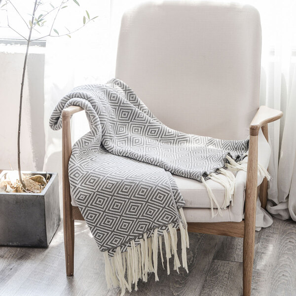 

Geometric Pattern Tassel Knitted Blanket, Multicolor