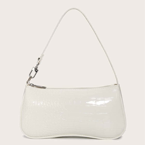 

Croc Embossed Baguette Bag, White